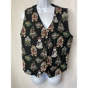 Bobbie Brooks Vintage Womens Christmas Tapestry Vest Size Medium Art Teacher 80s